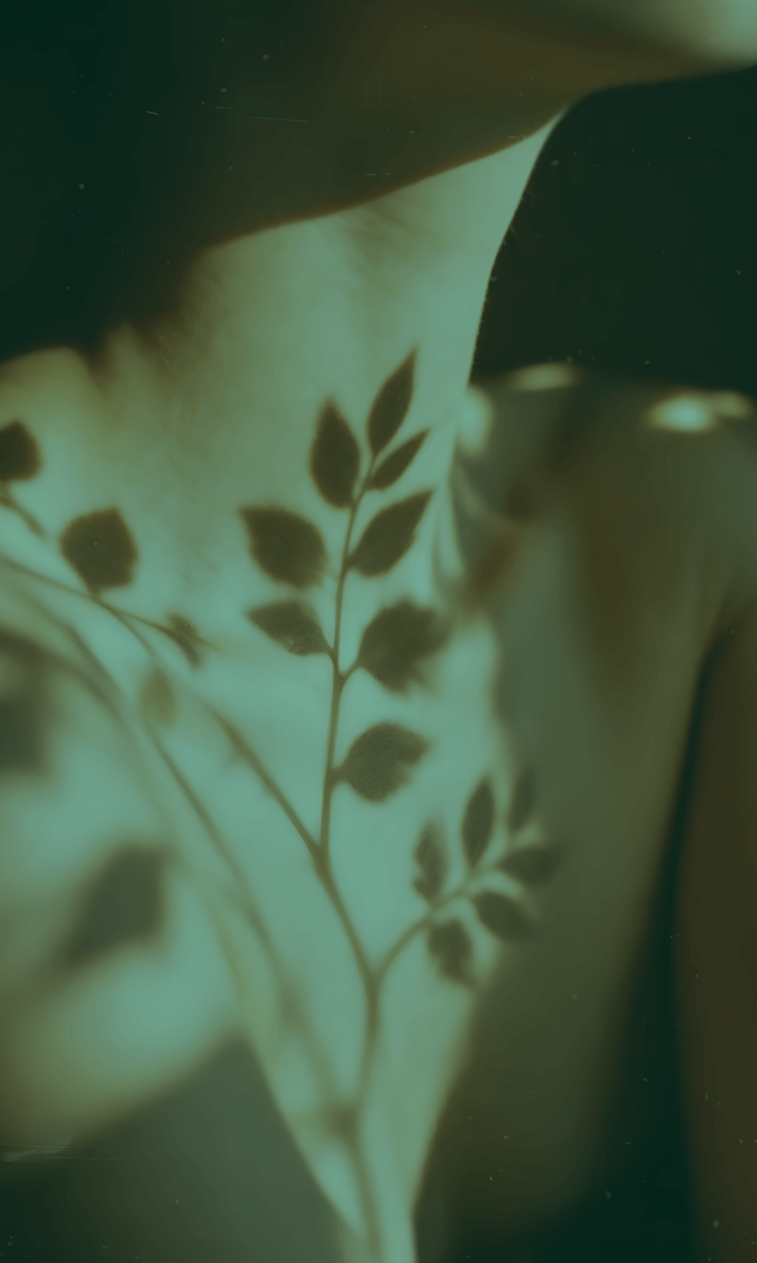 Close-up of a person with a floral tattoo on their neck against a dark background