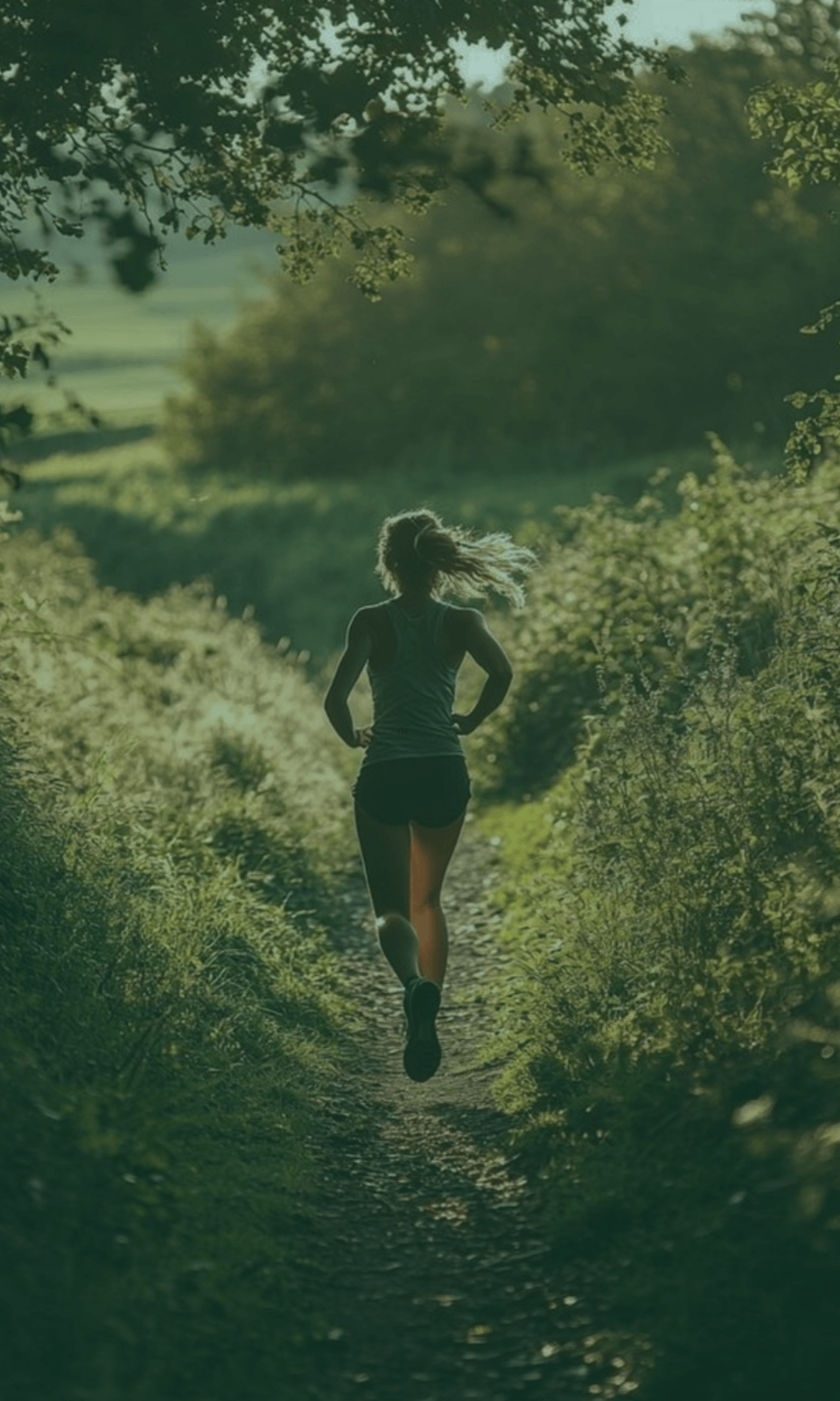 Person running on a trail through a forest